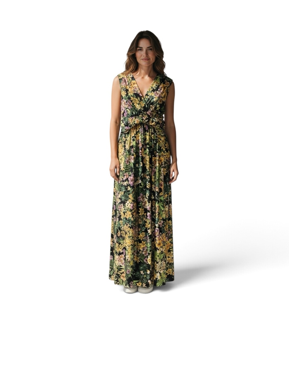 Jeans by Buffalo Maxi Dress Womens Small Black Floral V-Neck Twist Front